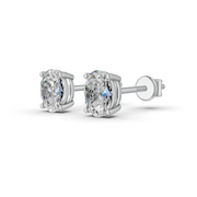 Oval Cut Real Moissanite 4 Prong Solitaire Stud Earrings Screw Back 14K Gold Plated